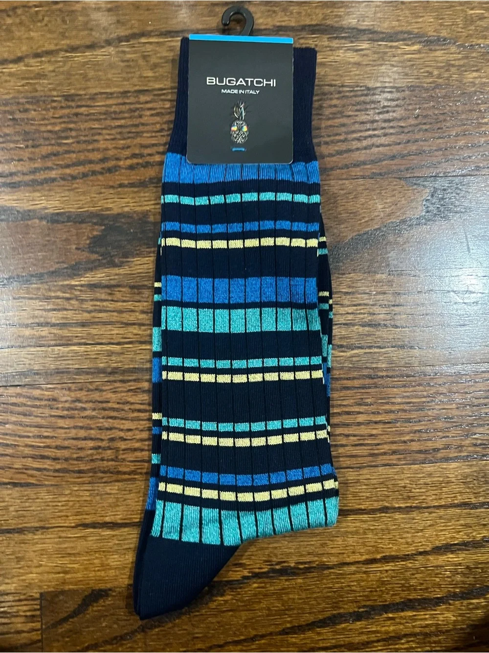 Bugatchi Men's Navy Blue Striped Dress Socks